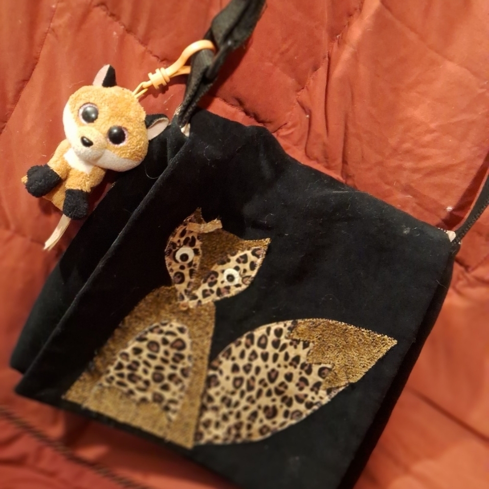 Black and Brown Crossbody Bag with Fox Design
